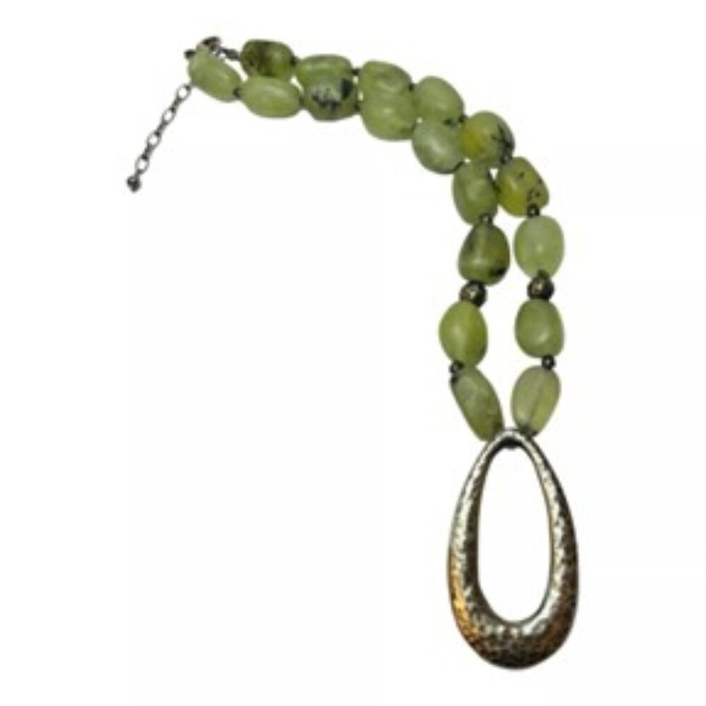 Silpada Green Prehnite Sterling Silver Hammered Necklace (Retired)